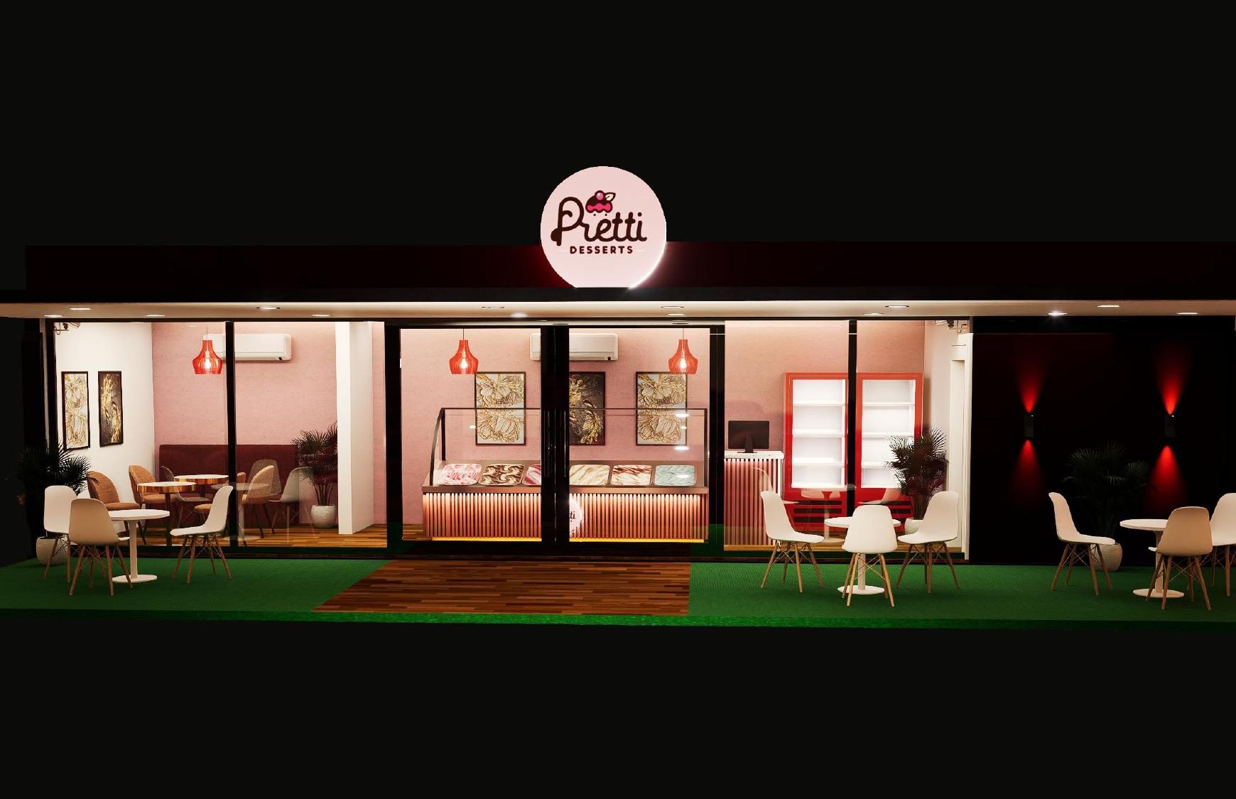 Pretti Desserts storefront and rooftop concept