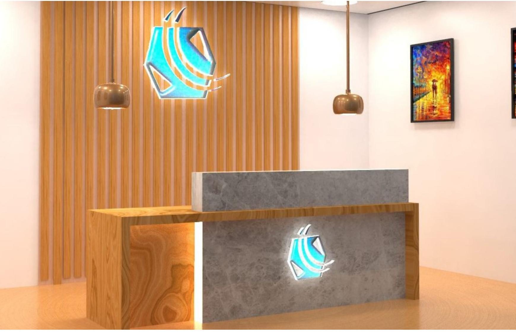 Corporate reception desk interior render