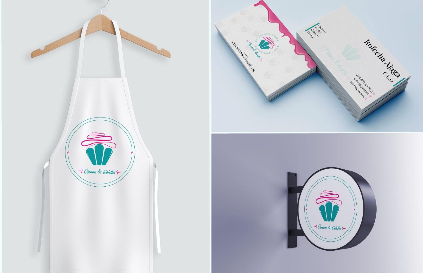 Creams and Galettes brand identity system mockup
