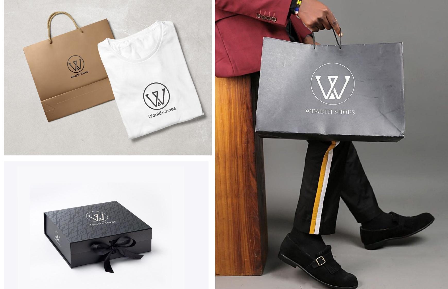 Wealth Shoes brand identity and packaging mockup