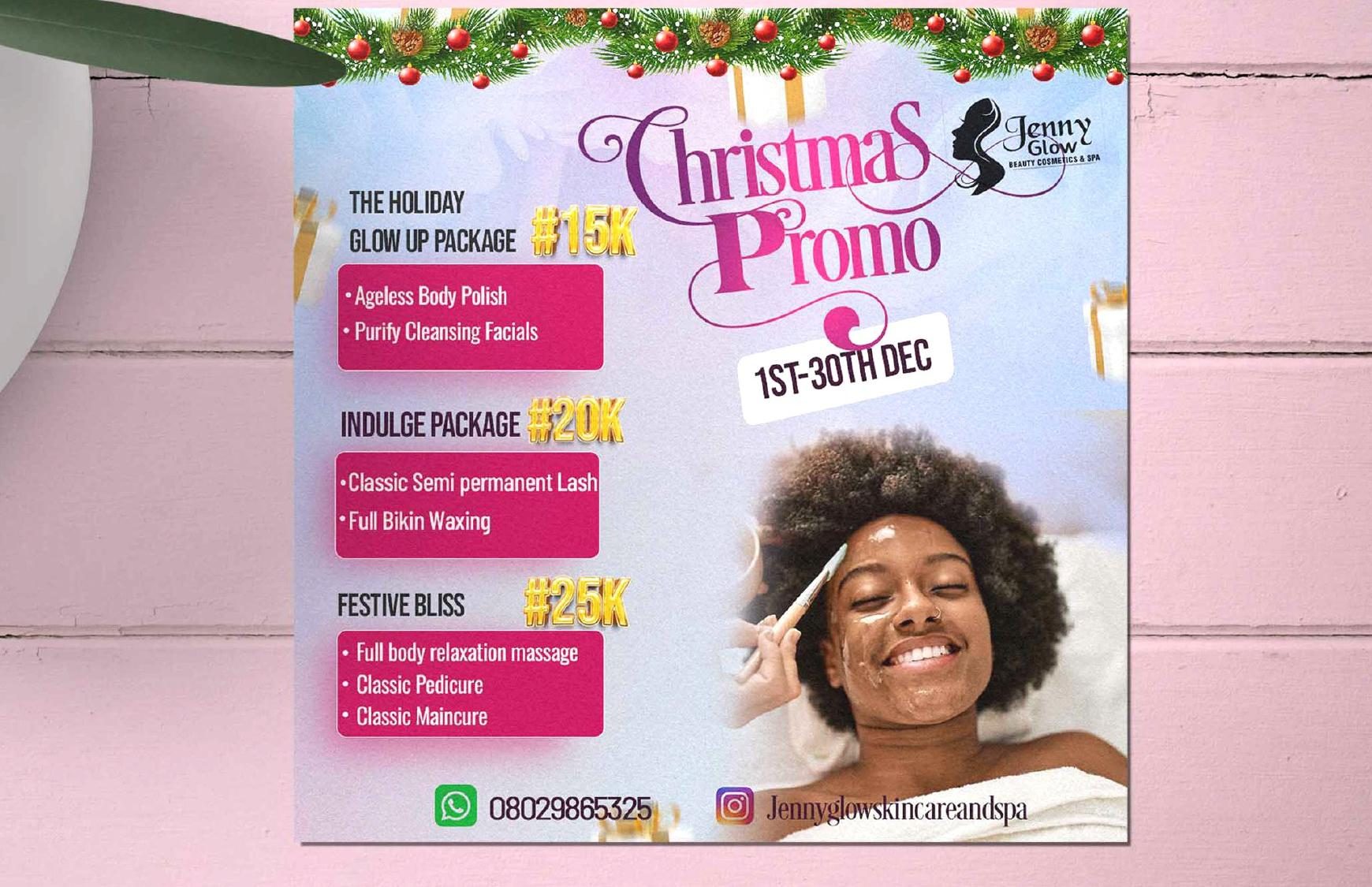 Jenny Glow spa Christmas promo flyer