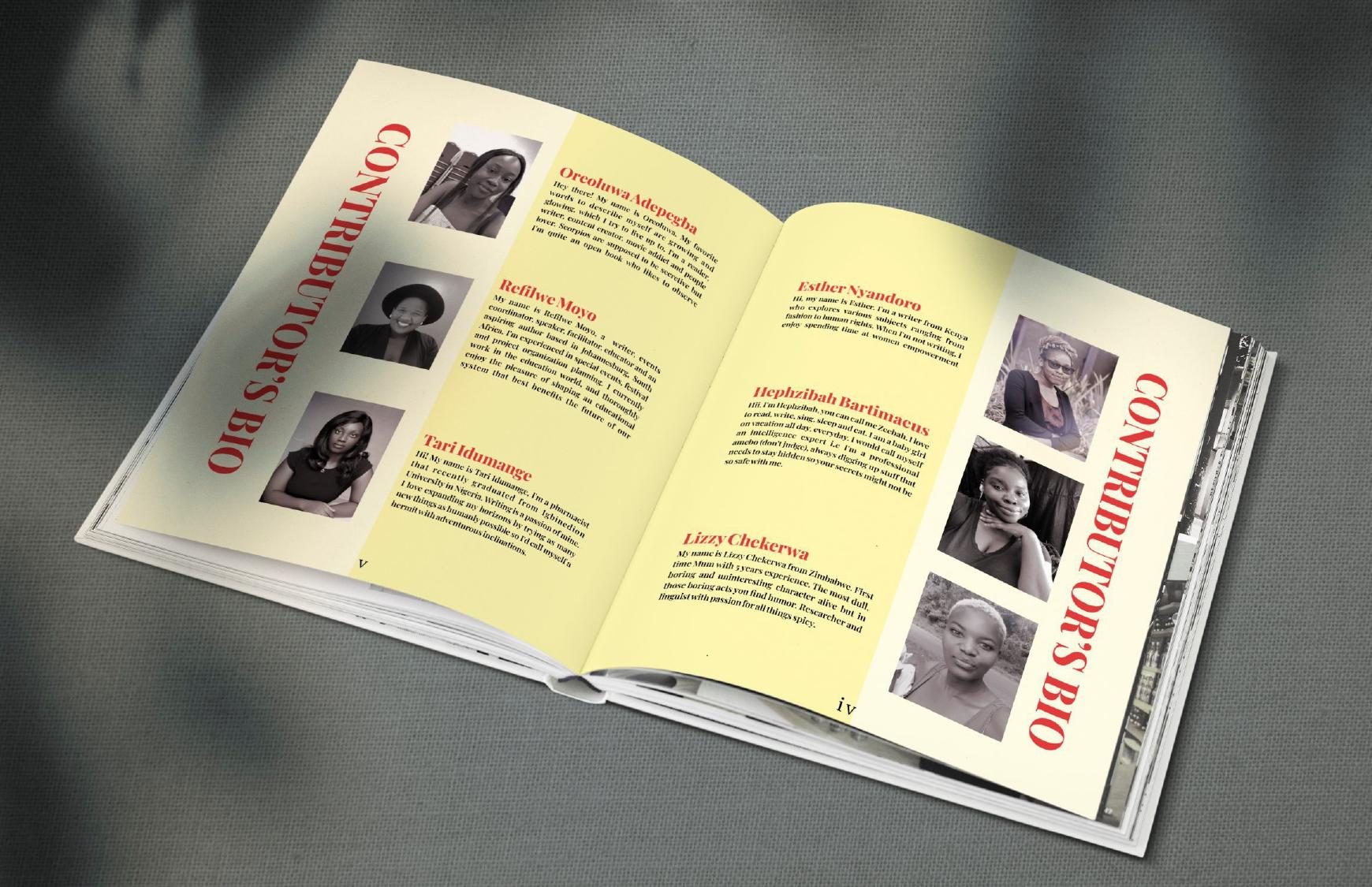 Bloom Magazine contributors spread layout